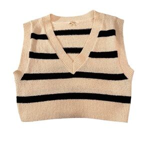 Et Clet Cream & Black Striped V-Neck Sleeveless Sweater Vest - Size Medium